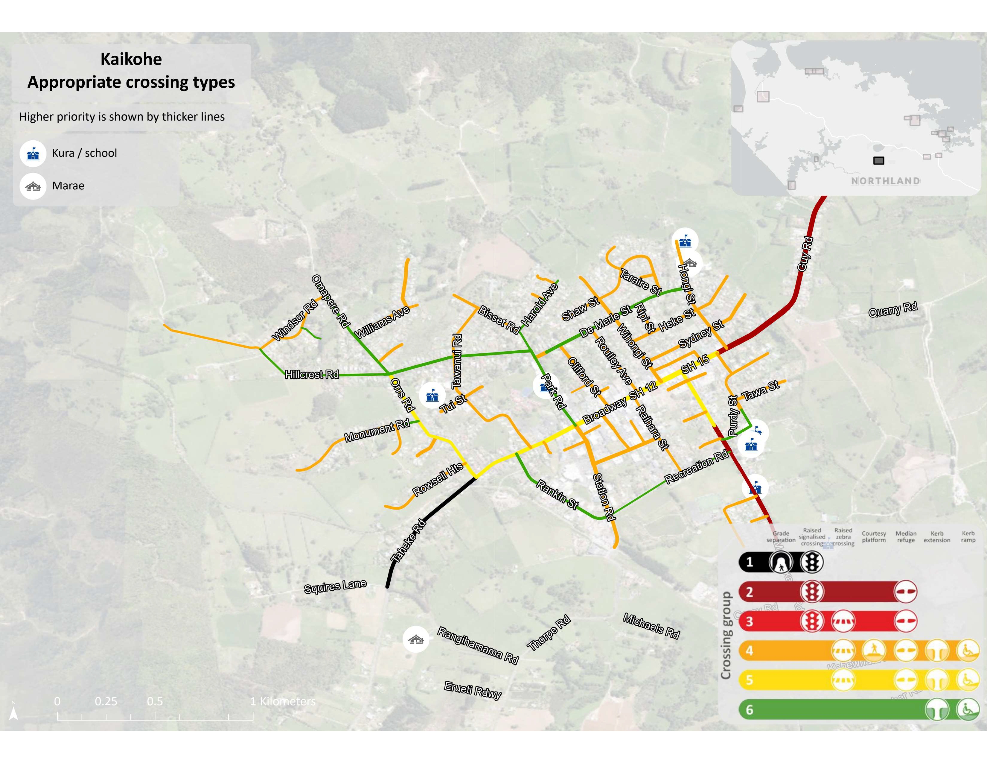 Kaikohe pedestrian crossings map